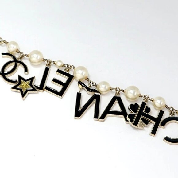 CHANEL Black CC Logos Pearl Clover Star Bracelet 7.5" Gold Tone 07P Auth w/Box - Picture 2 of 7